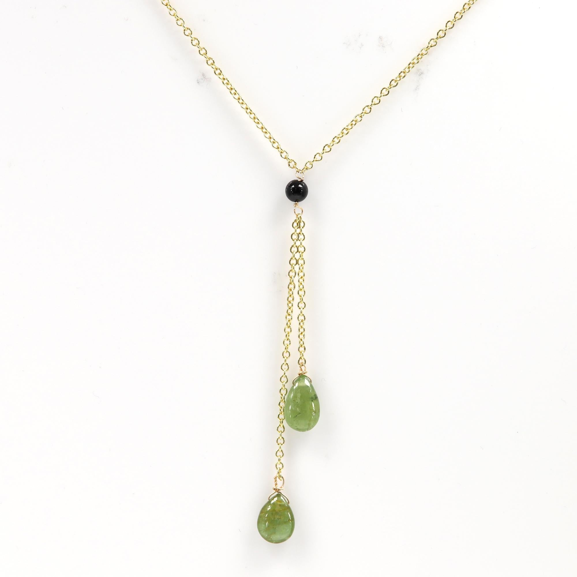 Collier en gouttes de tourmaline en or jaune 14 carats et pierres précieuses vertes en vente 5