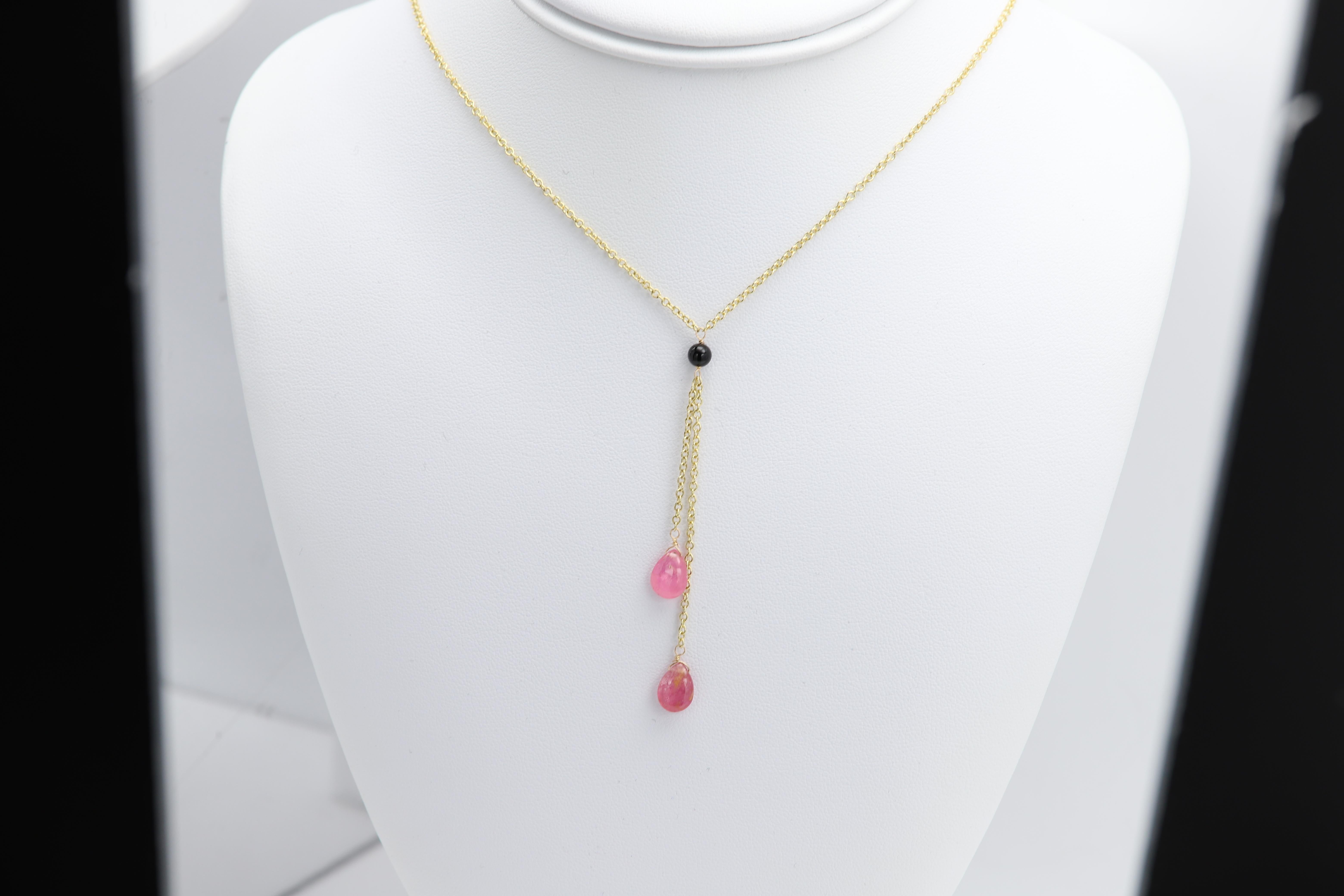 Collana con gocce di tormalina in oro giallo 14 carati in vendita 2