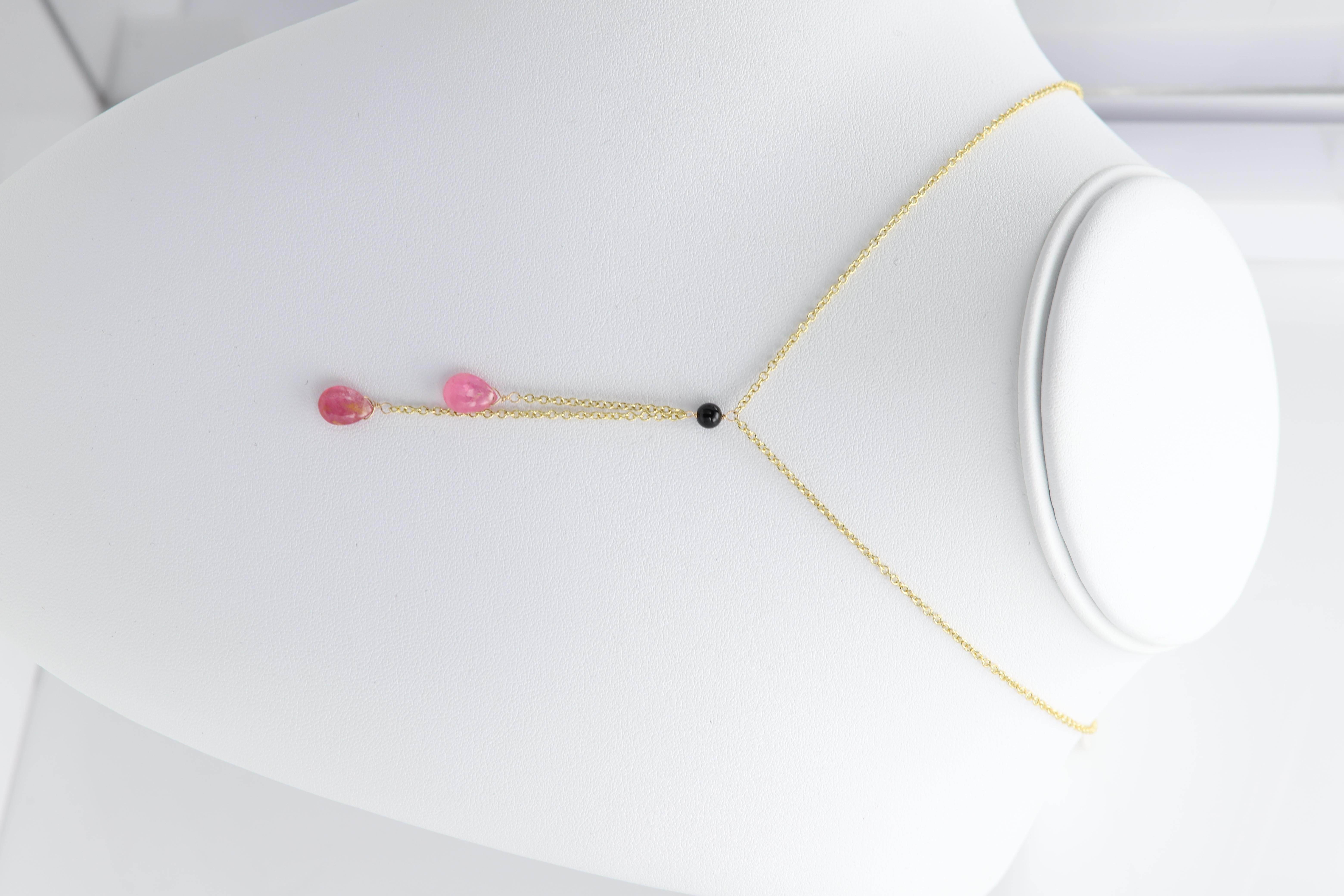 Collana con gocce di tormalina in oro giallo 14 carati in vendita 3