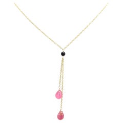 Collier pendant en or jaune 14 carats avec gouttes de tourmaline rose