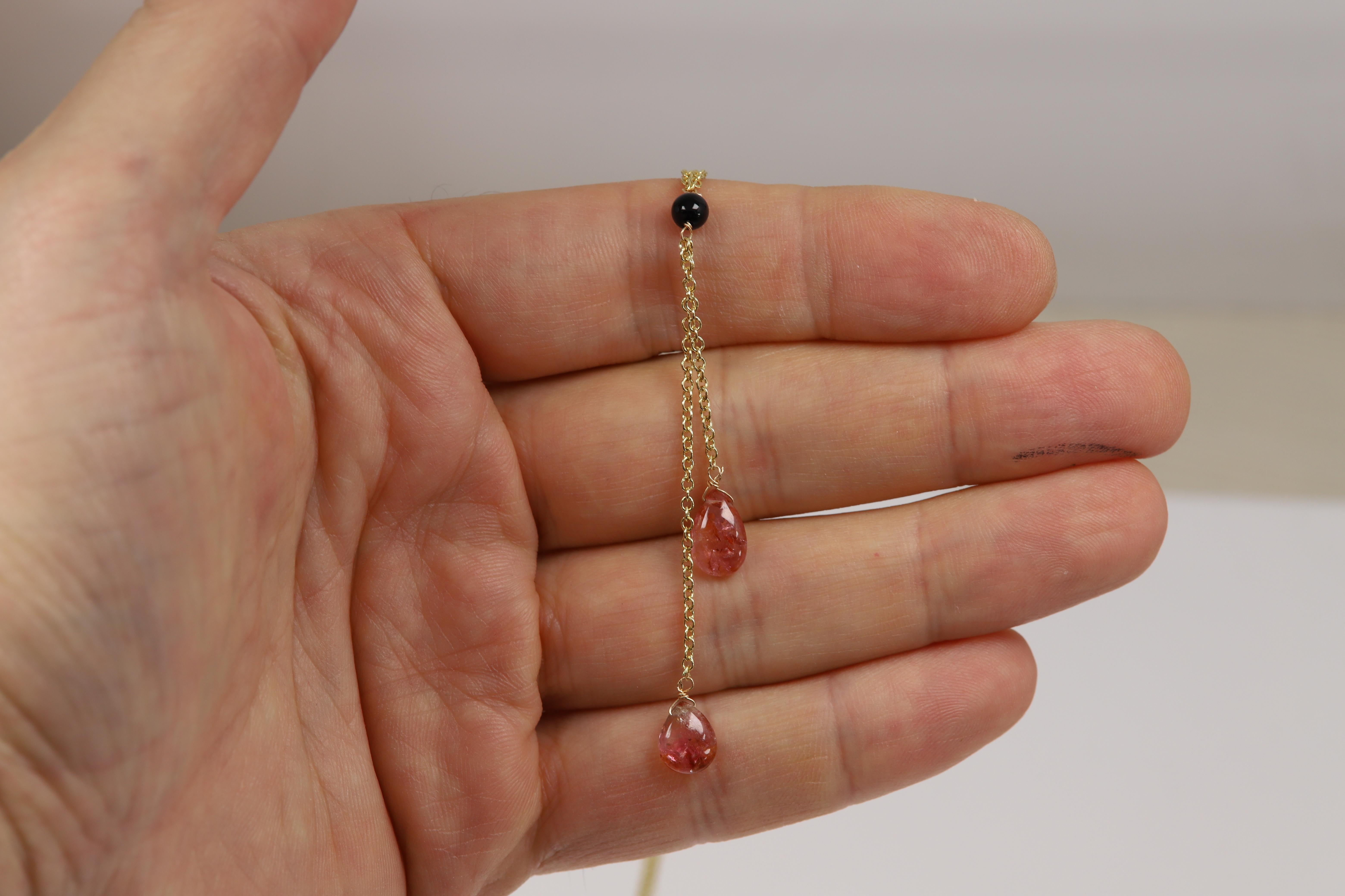 Turmalin-Halskette aus 14 Karat Gelbgold mit rosa Turmalin-Edelsteintropfen im Angebot 1