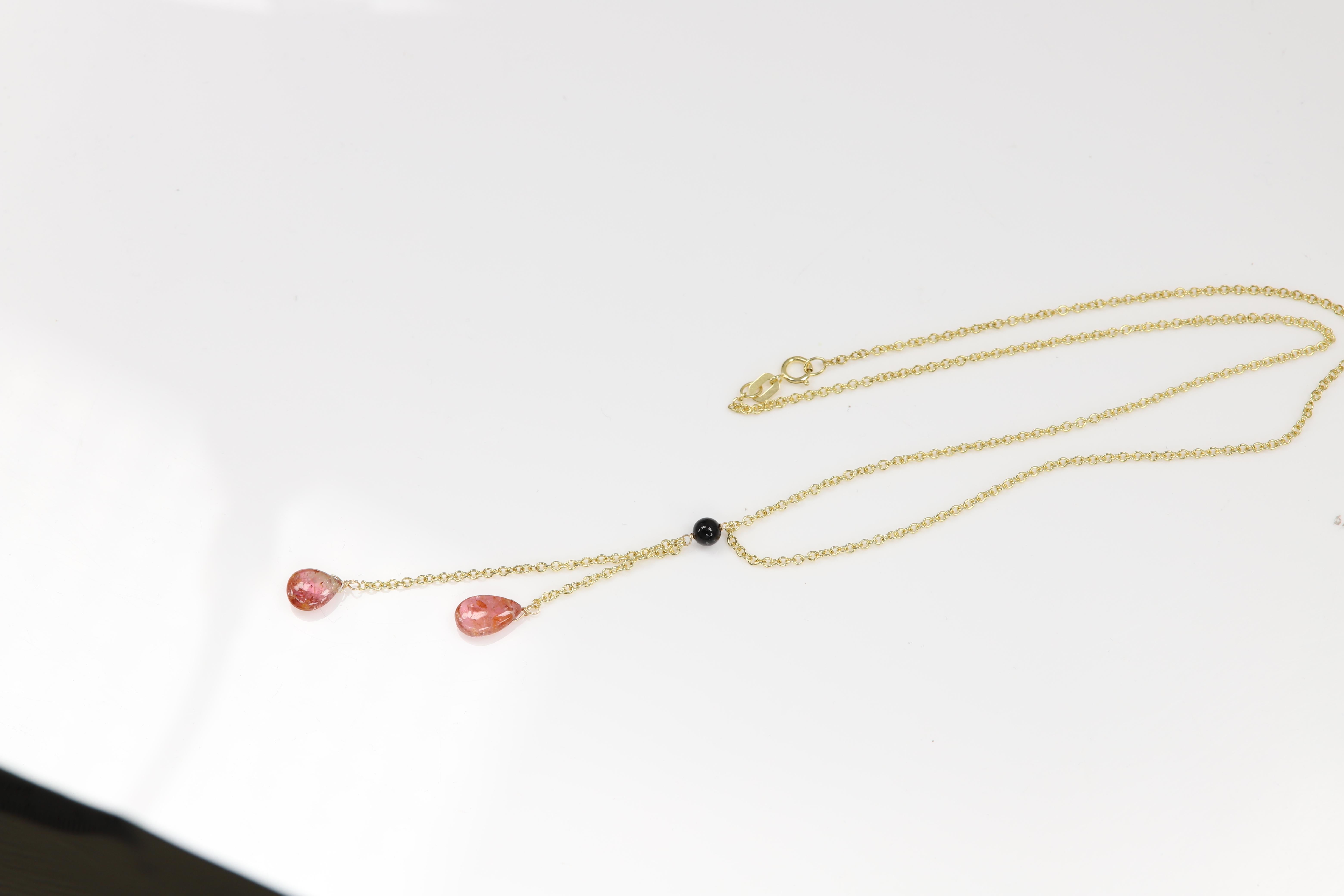 Turmalin-Halskette aus 14 Karat Gelbgold mit rosa Turmalin-Edelsteintropfen im Angebot 2