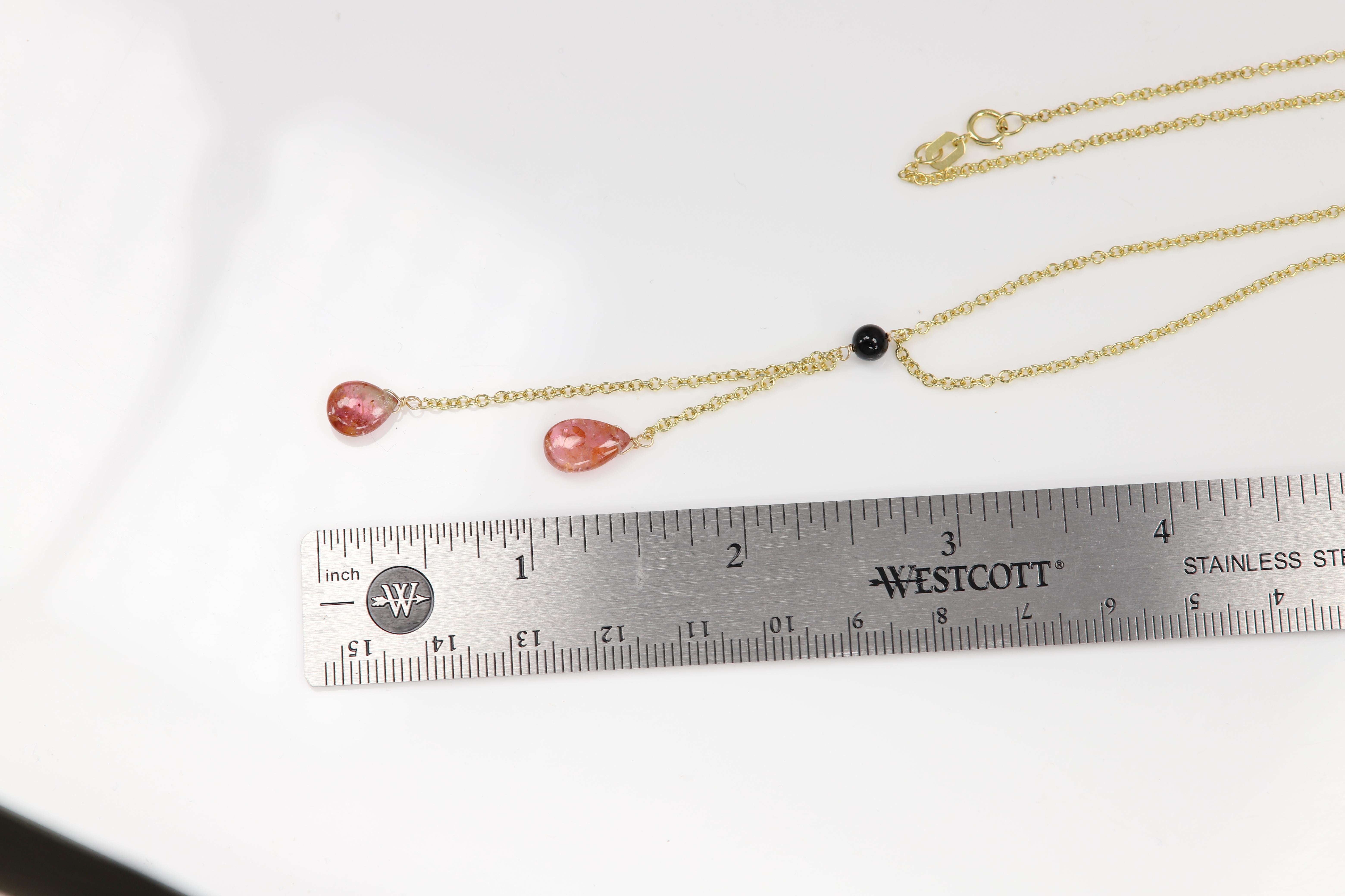 Turmalin-Halskette aus 14 Karat Gelbgold mit rosa Turmalin-Edelsteintropfen im Angebot 3