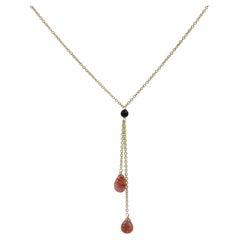 Tourmaline Dangle Necklace 14 Karat Yellow Gold Pink Tourmaline Gemstone Drops