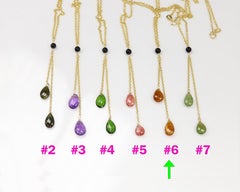 Tourmaline Dangle Necklace 14k Yellow Gold Brown Gemstone Drops (#6)