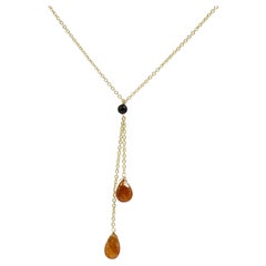 Tourmaline Dangle Necklace 14k Yellow Gold Brown Gemstone Drops (#6)