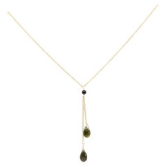 Tourmaline Dangle Necklace 14k Yellow Gold dark Green Gemstone Drops