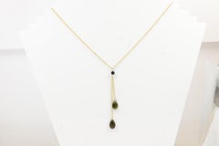 Tourmaline Dangle Necklace 14k Yellow Gold Green Gemstone Drops (#2)