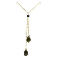 Tourmaline Dangle Necklace 14k Yellow Gold Green Gemstone Drops (#2)