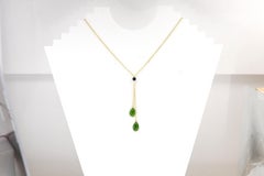 Tourmaline Dangle Necklace 14k Yellow Gold Green Natural Gemstone Drops (#4)