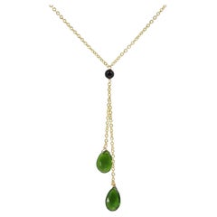Tourmaline Dangle Necklace 14k Yellow Gold Green Natural Gemstone Drops (#4)