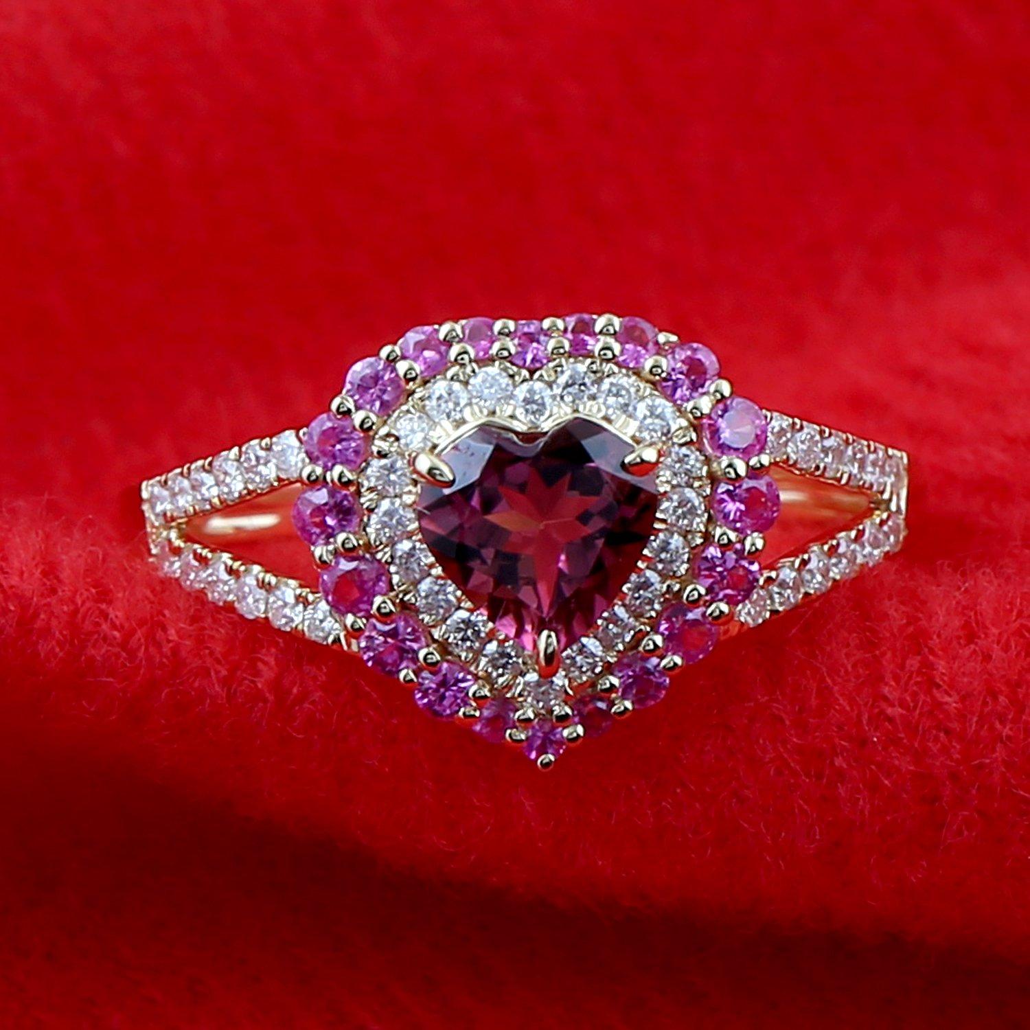 Turmalin Diamant 18 Karat Gold Herz-Ring (Moderne) im Angebot
