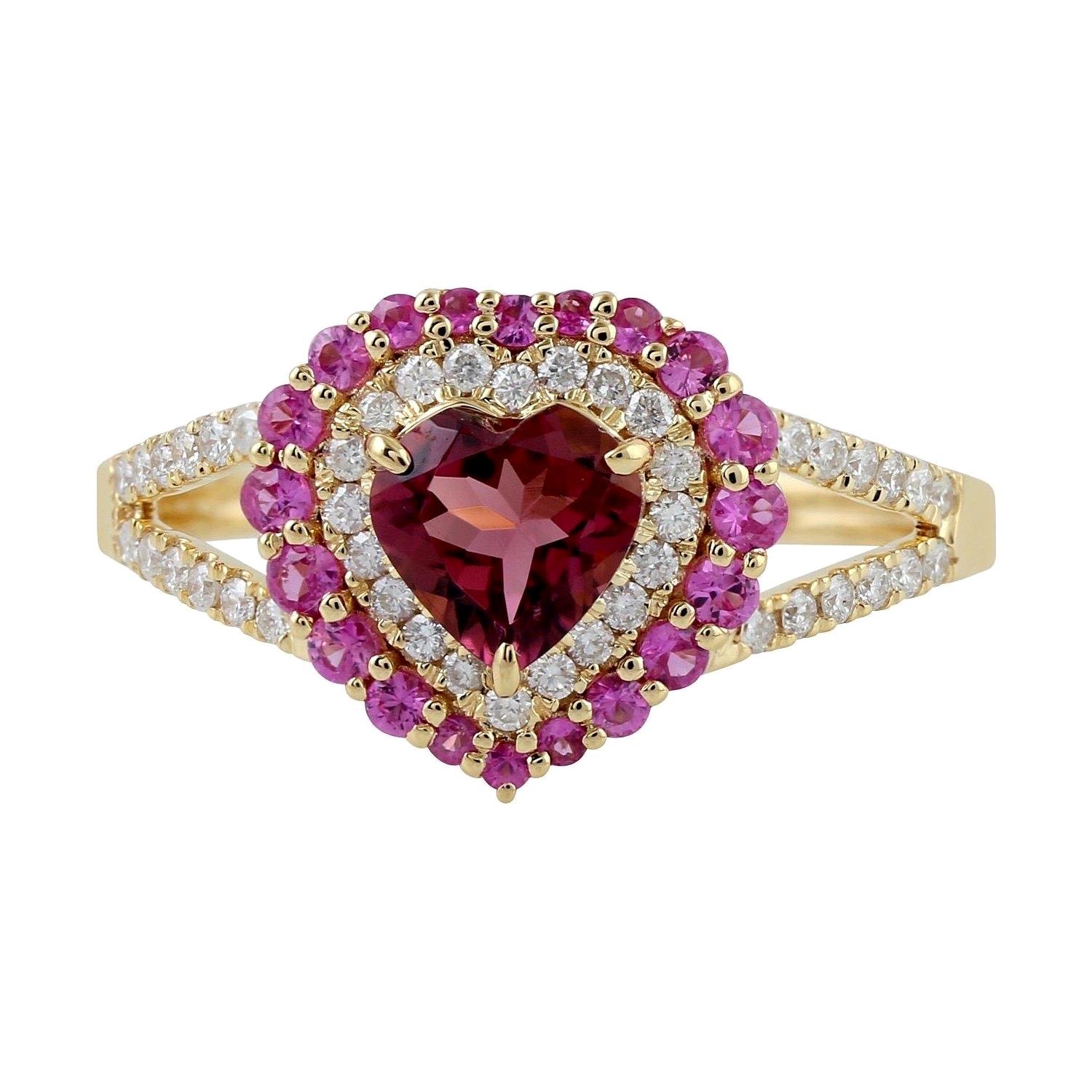 Bague cœur en or 18 carats avec tourmaline et diamants en vente