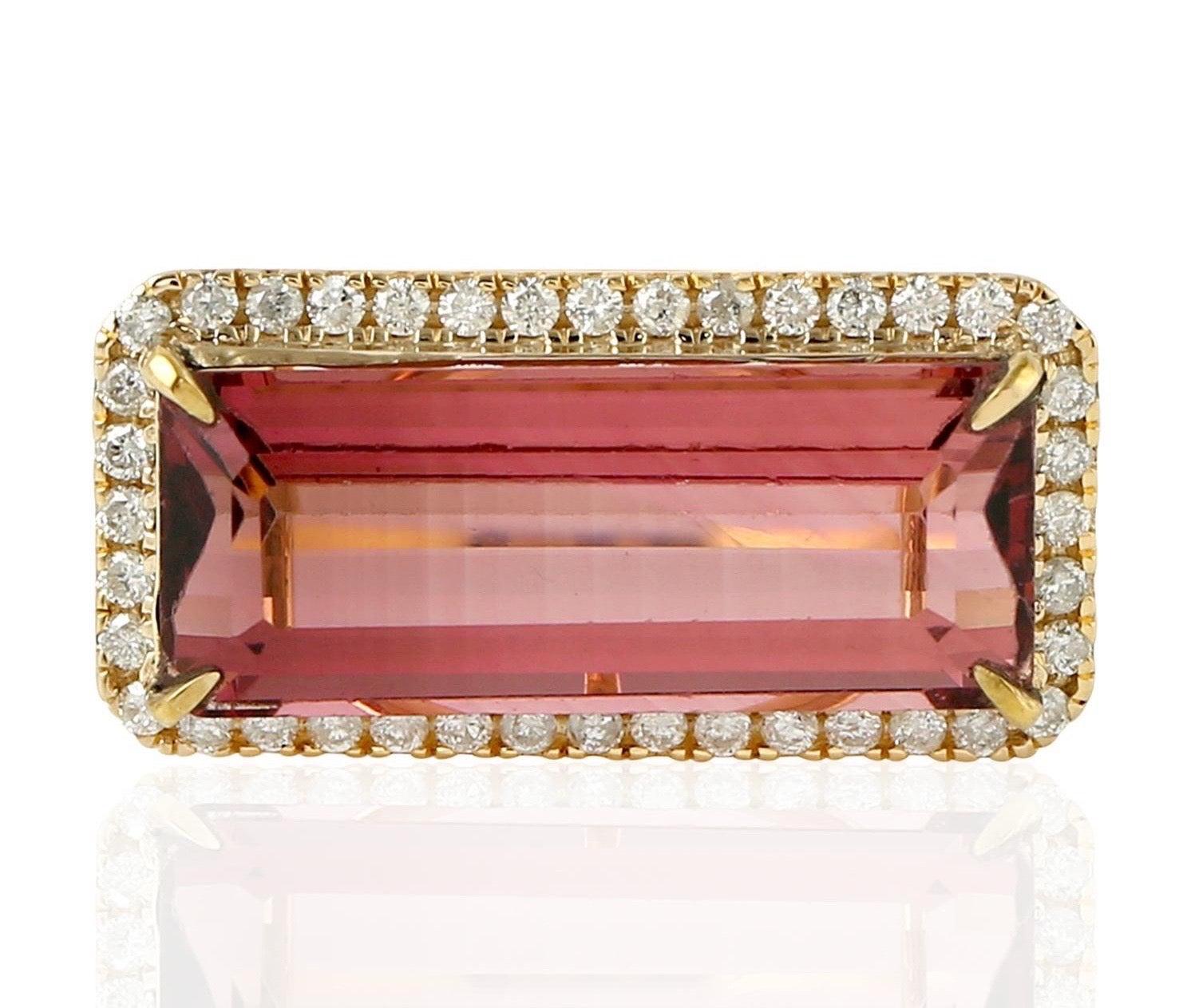 For Sale:  Tourmaline Diamond 18 Karat Gold Ring 2