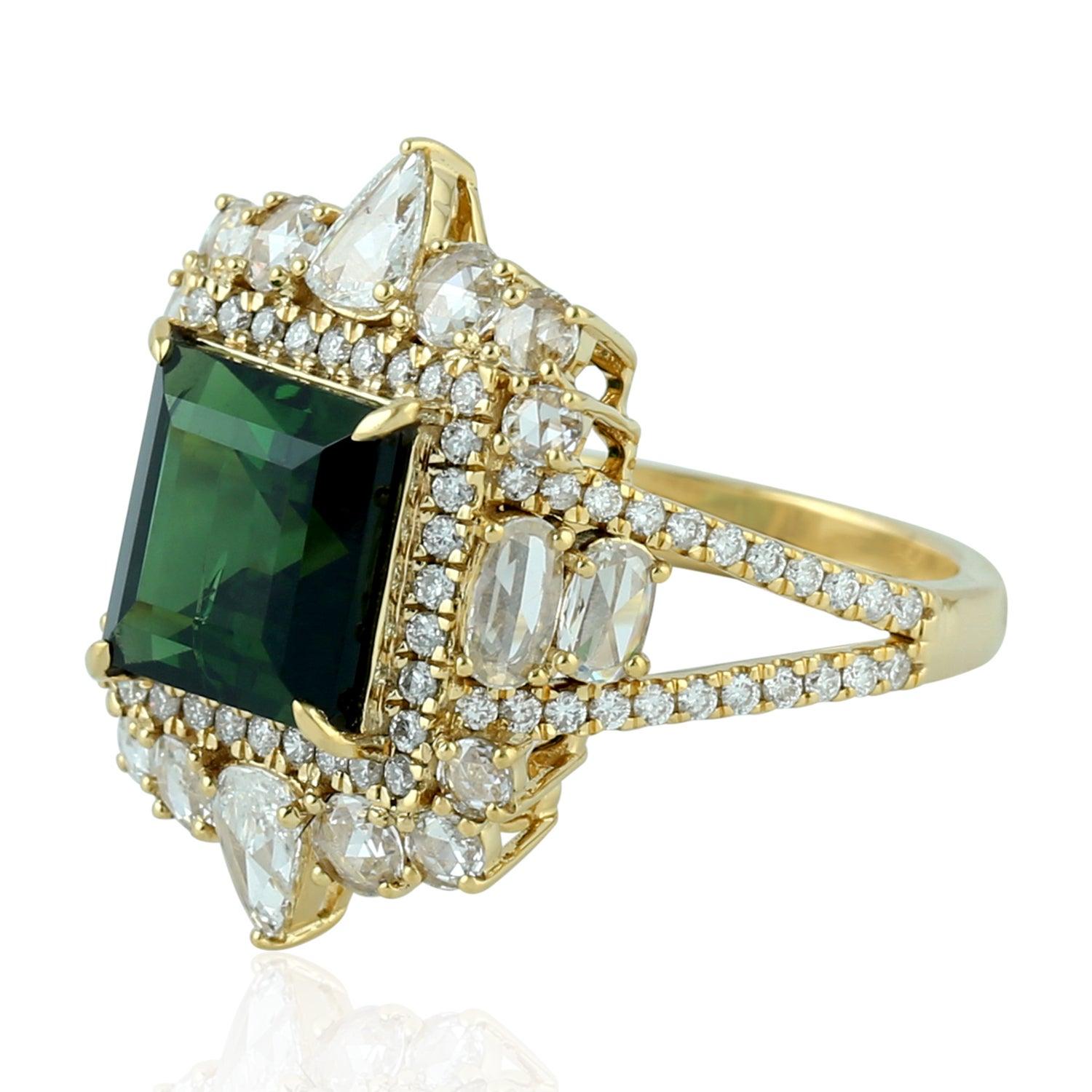 For Sale:  Tourmaline Diamond 18 Karat Gold Ring 3