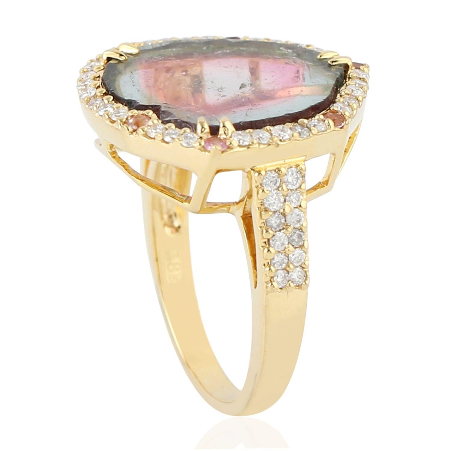 For Sale:  Tourmaline Diamond 18 Karat Gold Ring 3