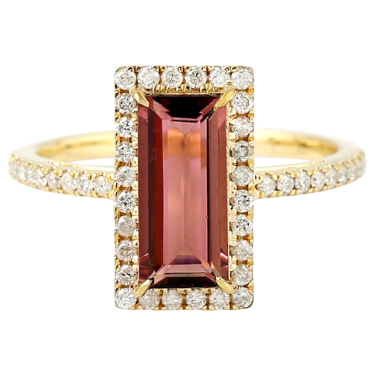 For Sale:  Tourmaline Diamond 18 Karat Gold Ring