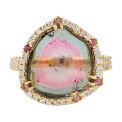 Anillo Turmalina Diamante Oro 18 Kilates