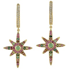 Tourmaline Diamond 18 Karat Gold Star Earrings