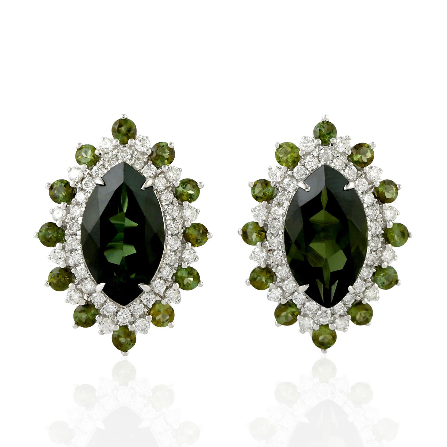 Modern Tourmaline Diamond 18 Karat Gold Stud Earrings For Sale