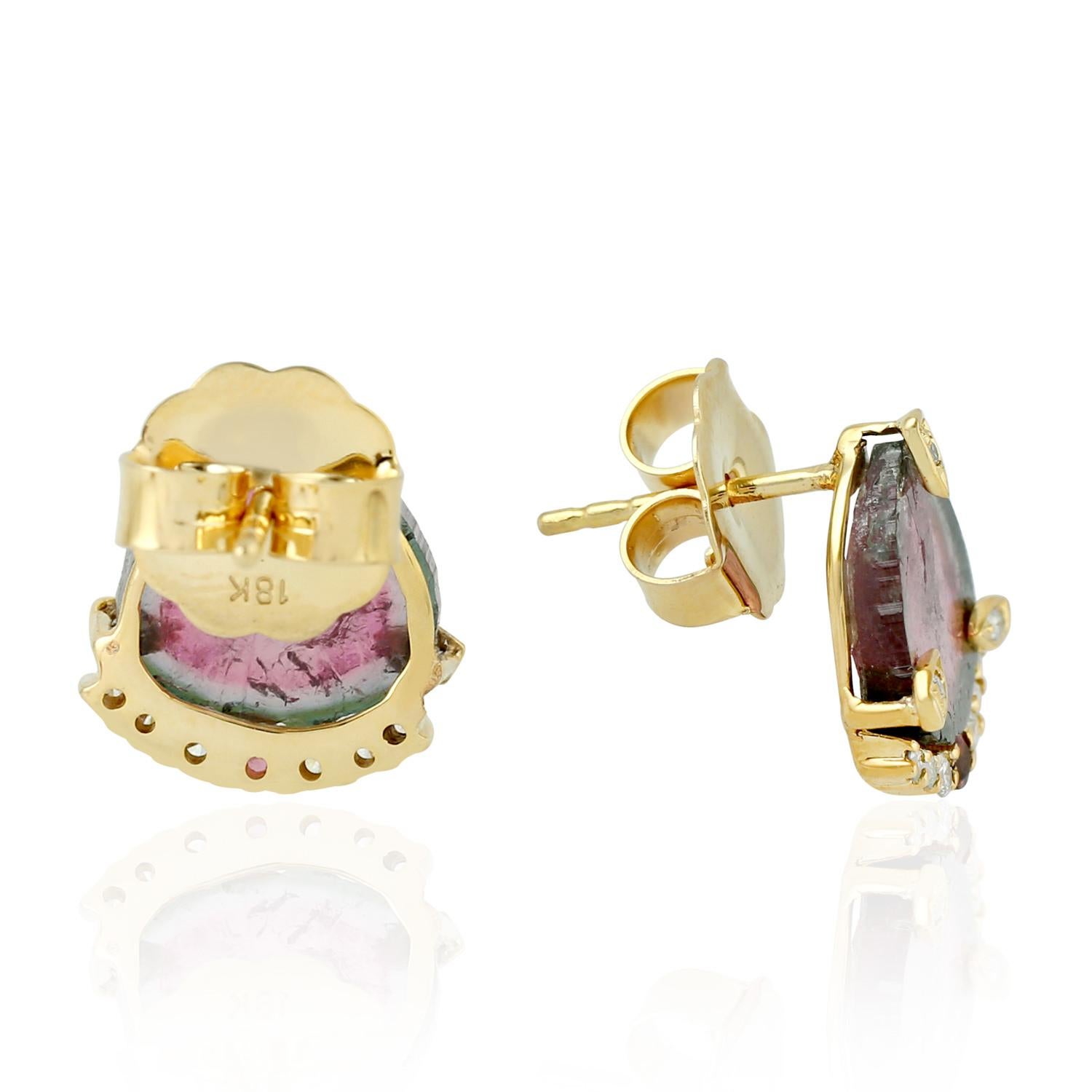 Modern Tourmaline Diamond 18 Karat Gold Stud Earrings For Sale