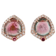 Clous d'oreilles en or 18 carats avec tourmaline et diamants