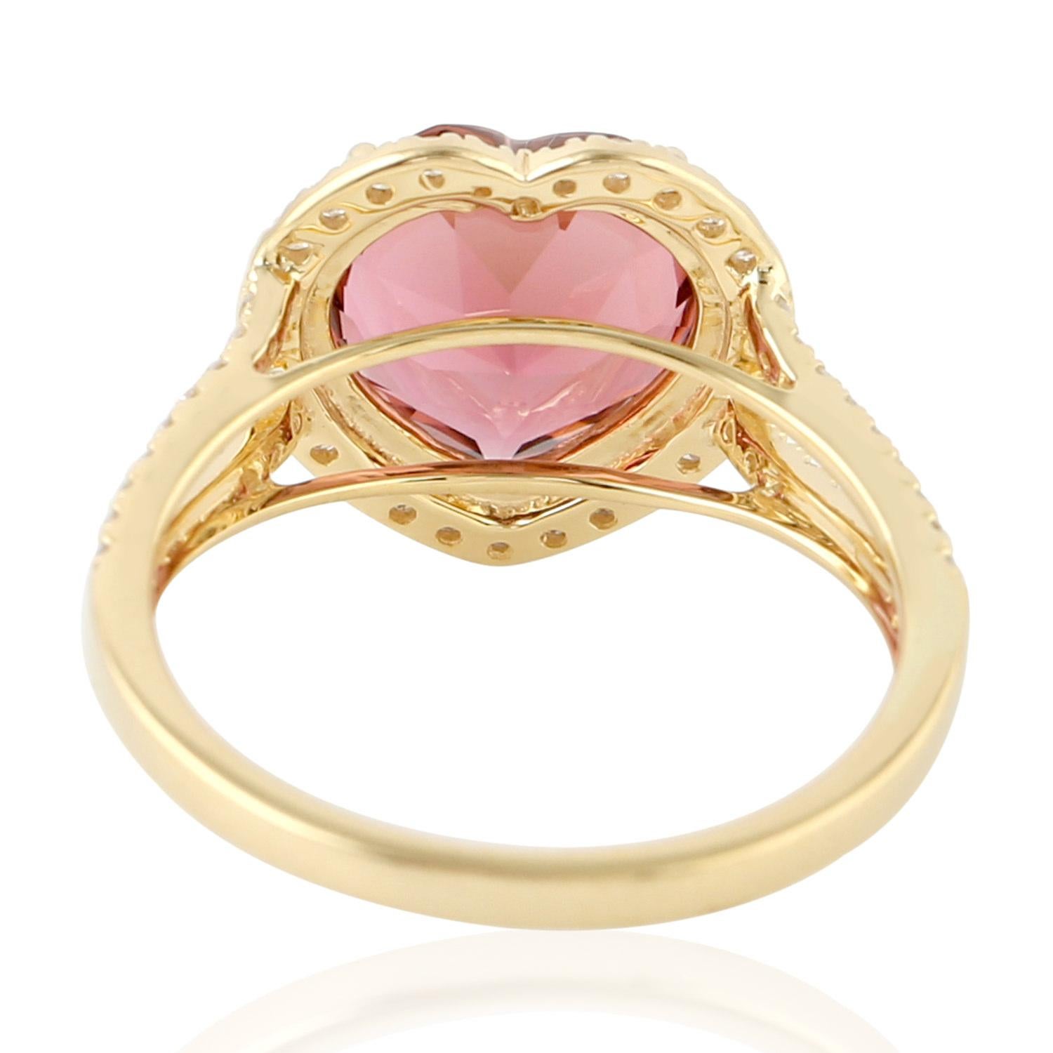 Contemporary Tourmaline Diamond 18 Karat Heart Gold Ring For Sale