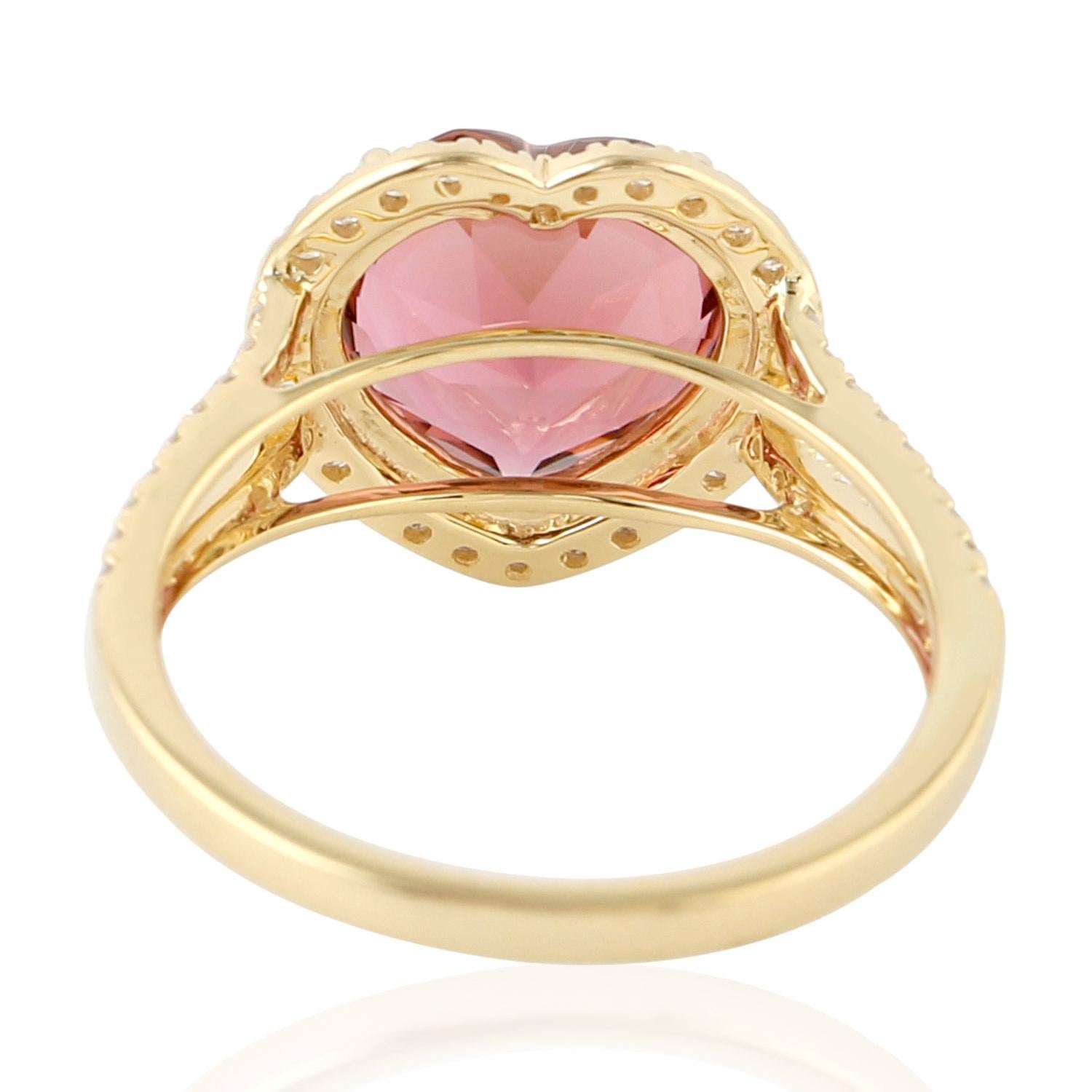 Contemporain Bague cœur en or 14 carats avec tourmaline et diamants en vente