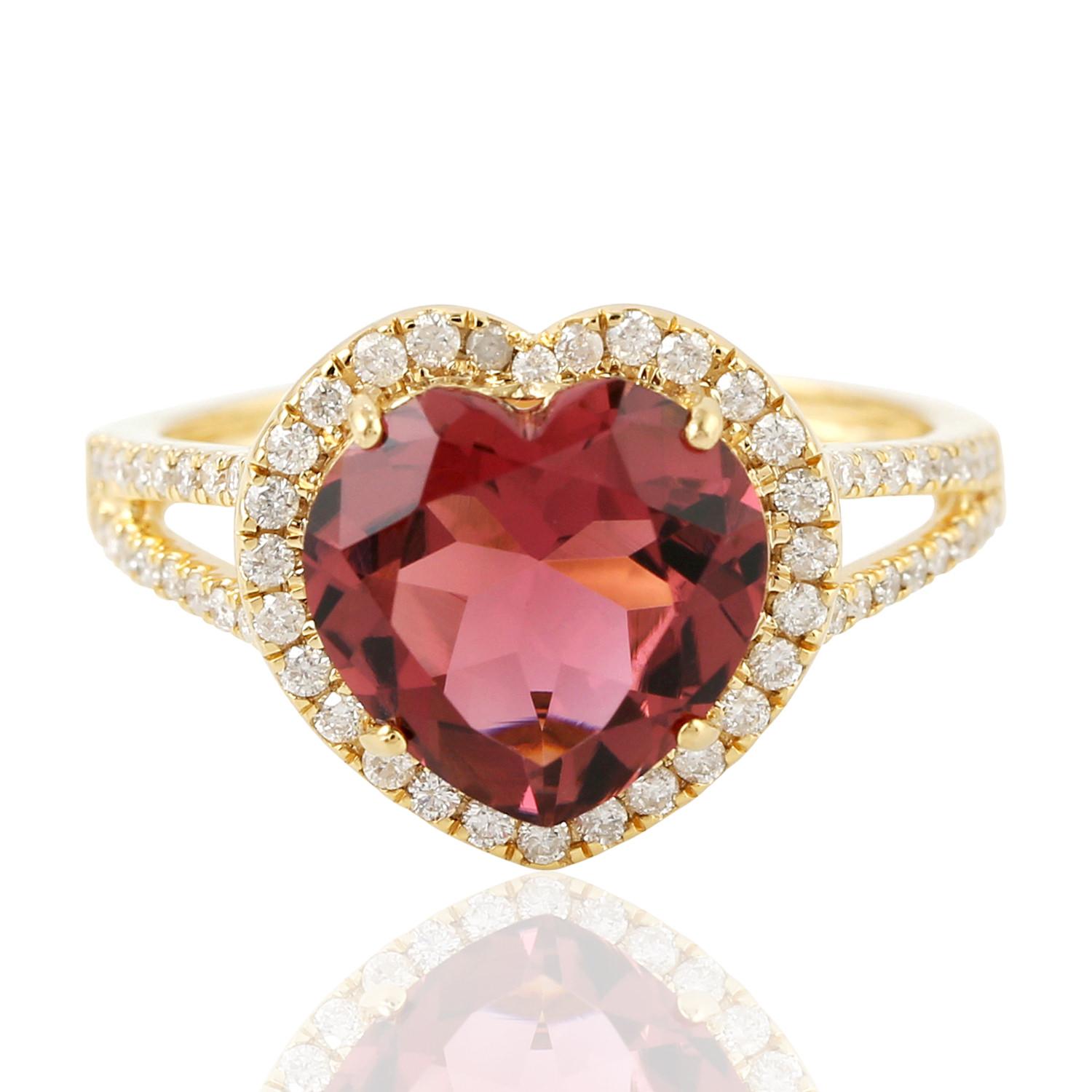 Heart Cut Tourmaline Diamond 18 Karat Heart Gold Ring For Sale
