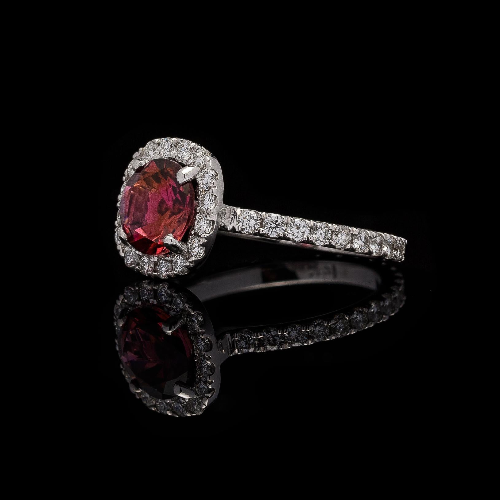 Contemporary Tourmaline, Diamond and 14 Karat White Gold Ring