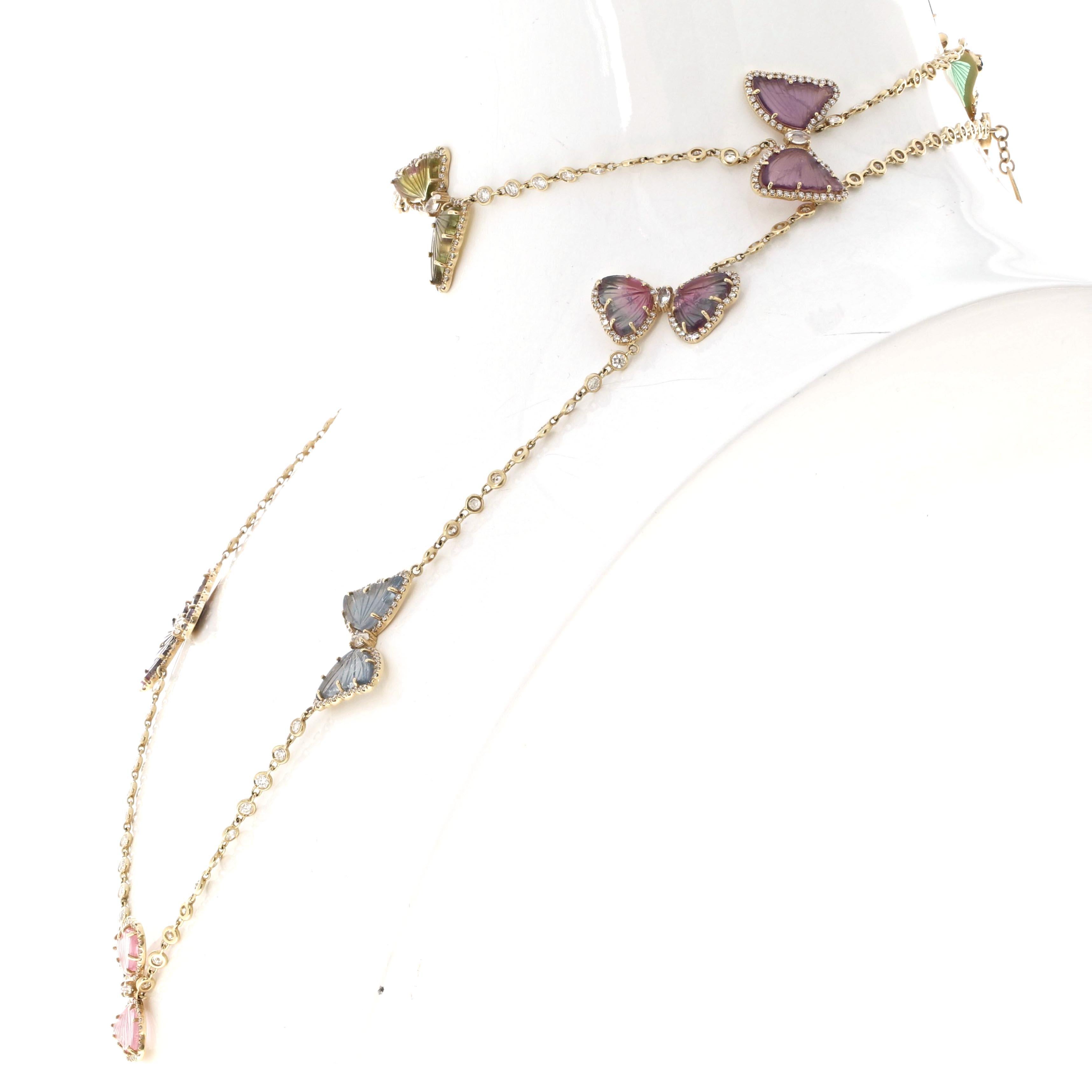 Collana a catena con diamanti e pietre preziose di tormalina In condizioni Nuovo in vendita a Beverly Hills, CA