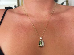 Tourmaline Diamond Boat Necklace Solid 14k Yellow Gold