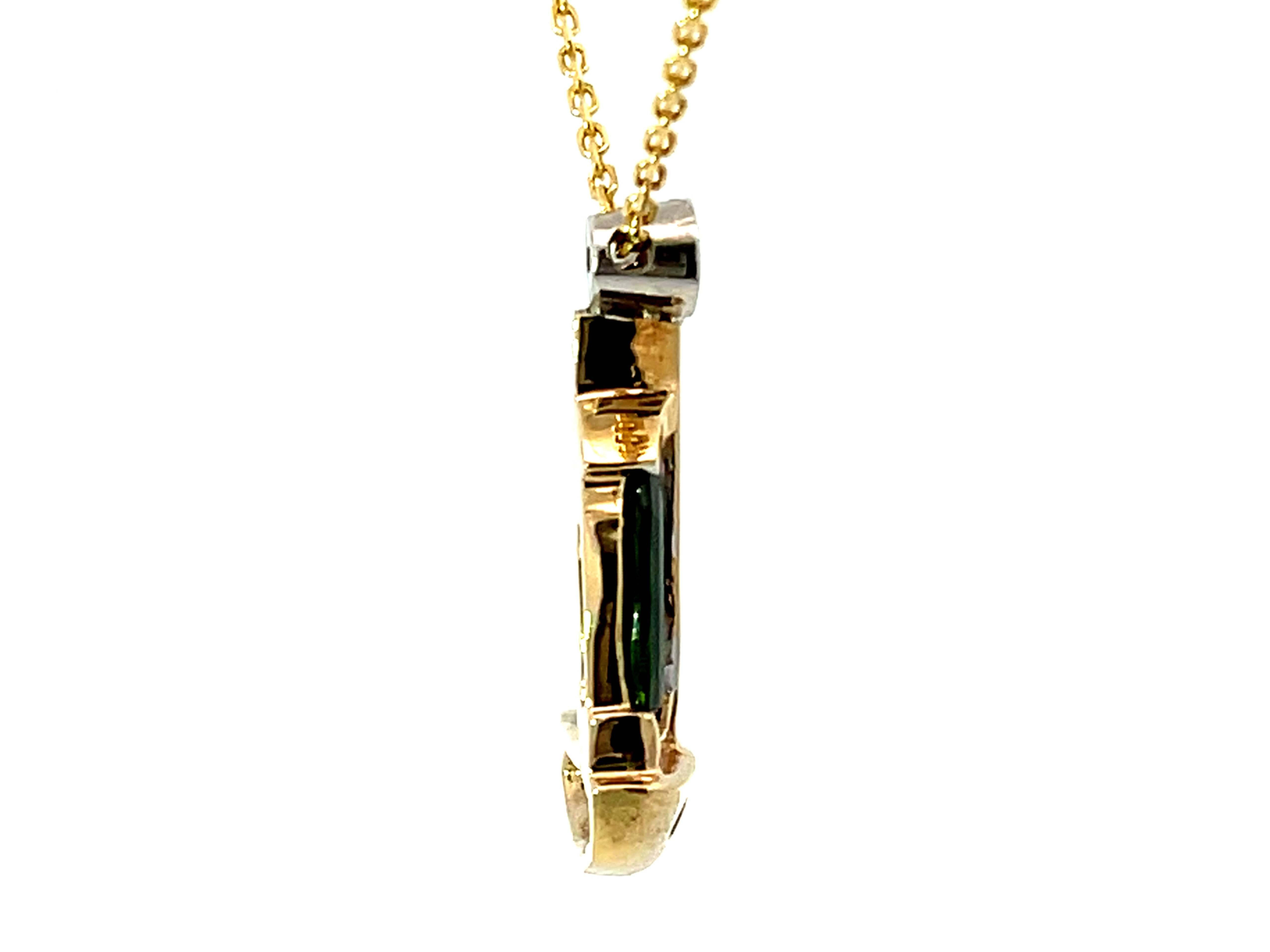 Women's Tourmaline Diamond Boat Necklace Solid 14k Yellow Gold For Sale