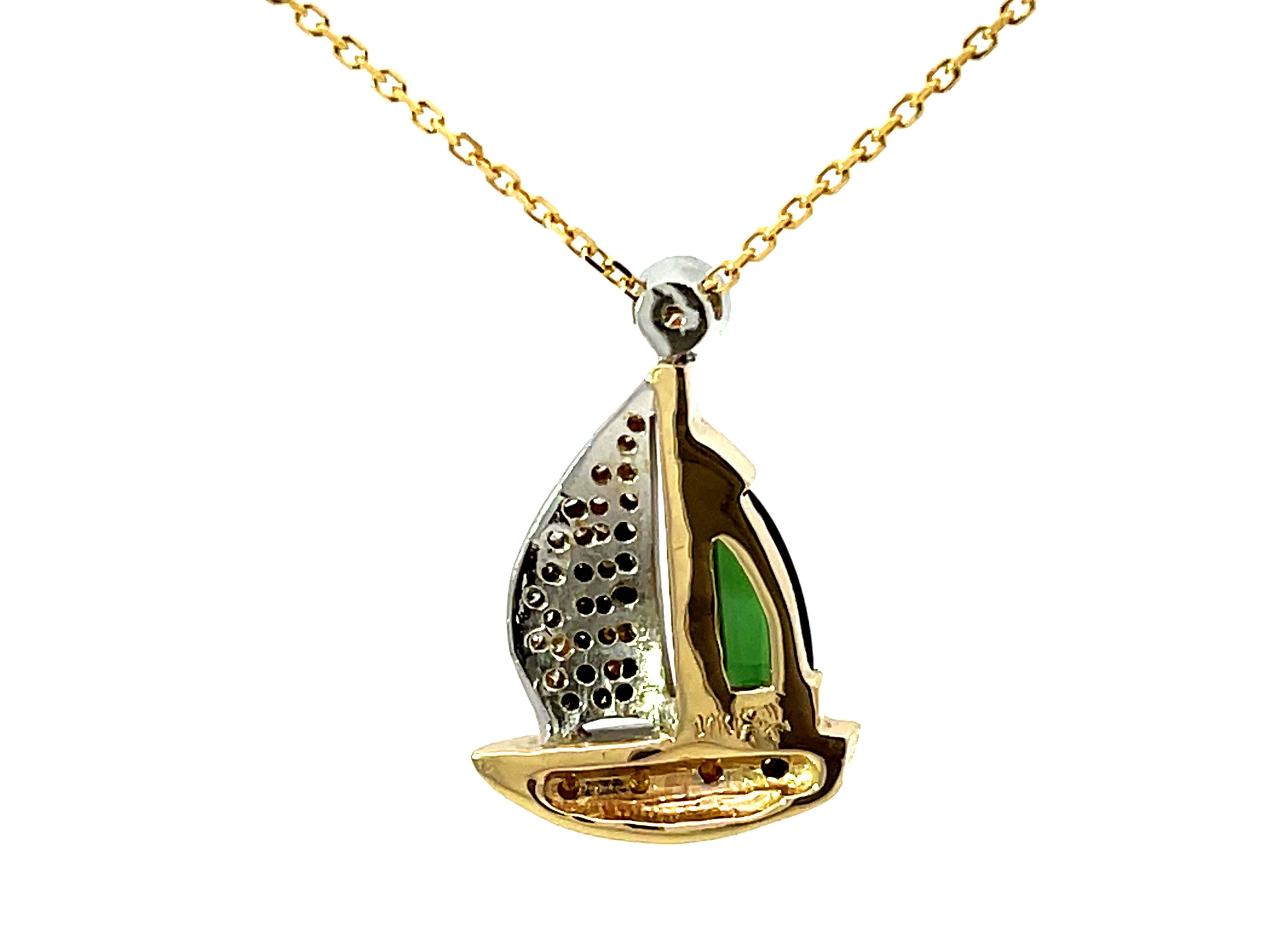 Tourmaline Diamond Boat Necklace Solid 14k Yellow Gold For Sale 1