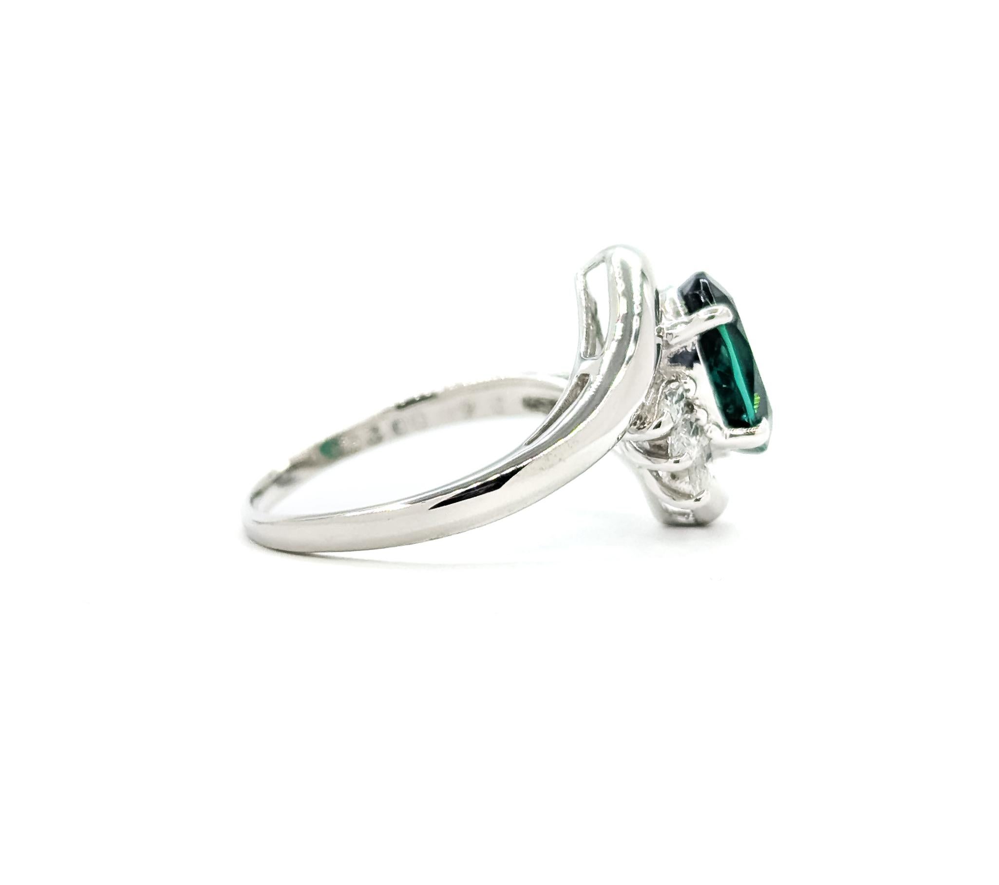 Turmalin & Diamant Bypass Ring in Platin im Angebot 1