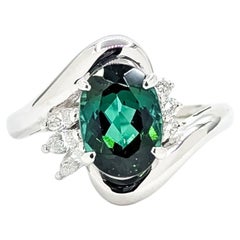 Tourmaline & Diamond By-Pass Ring in Platinum