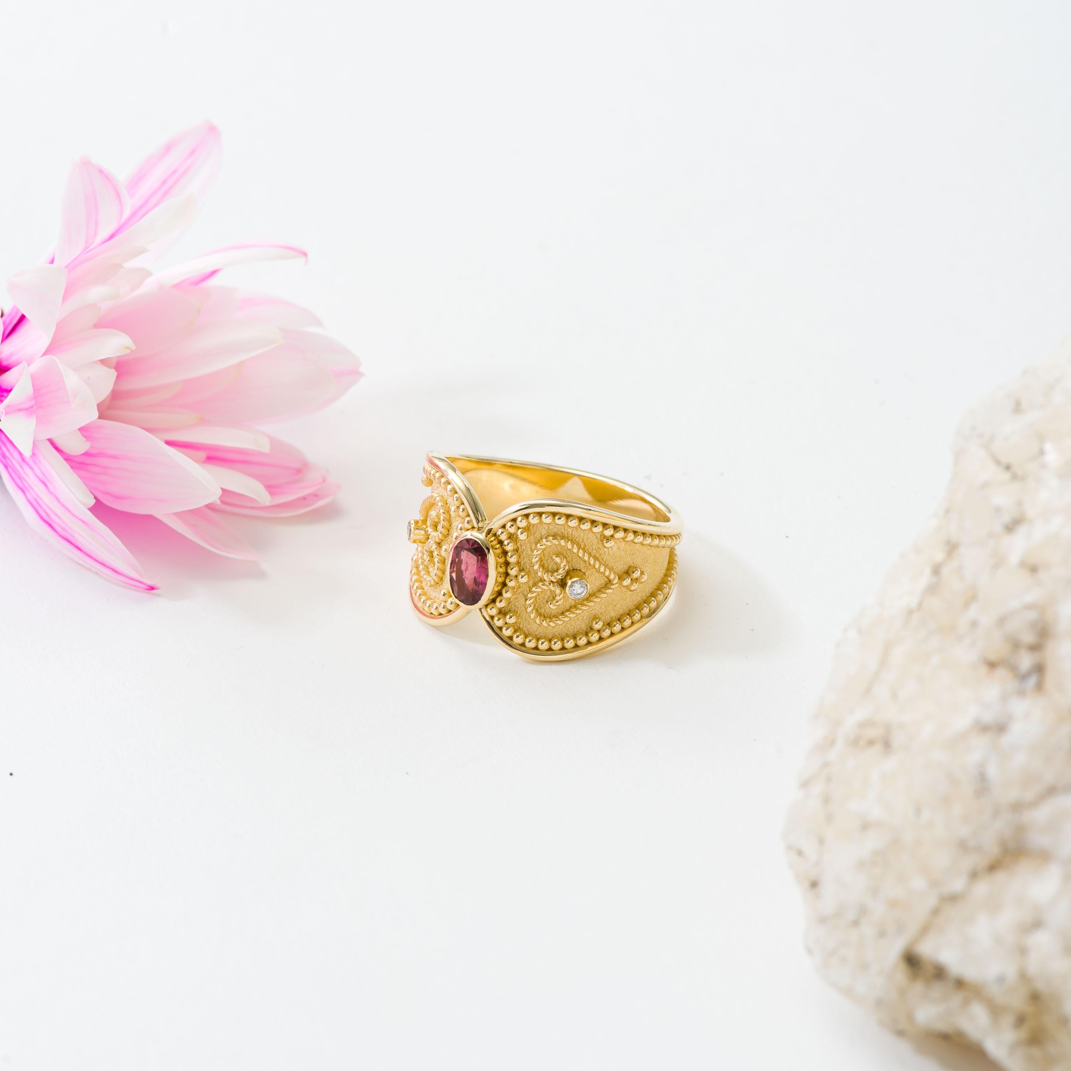 Oval Cut Tourmaline Diamond Byzantine Gold Ring For Sale