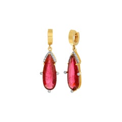 Boucles d'oreilles en goutte de tourmaline et diamant