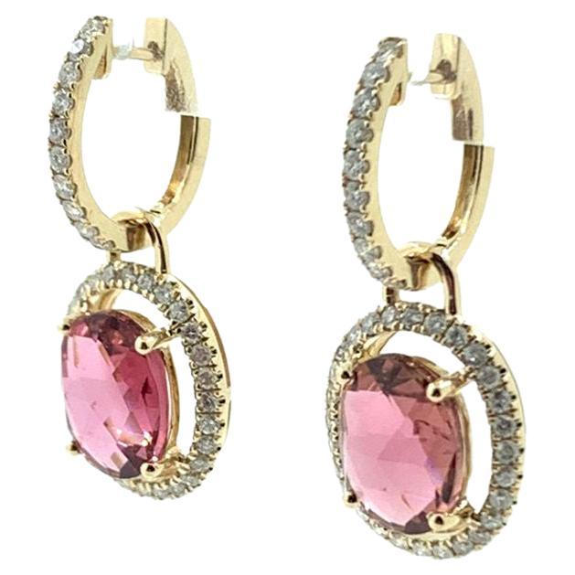 Contemporary Tourmaline Diamond Drop Earrings in 18 Karat Yellow Gold For Sale