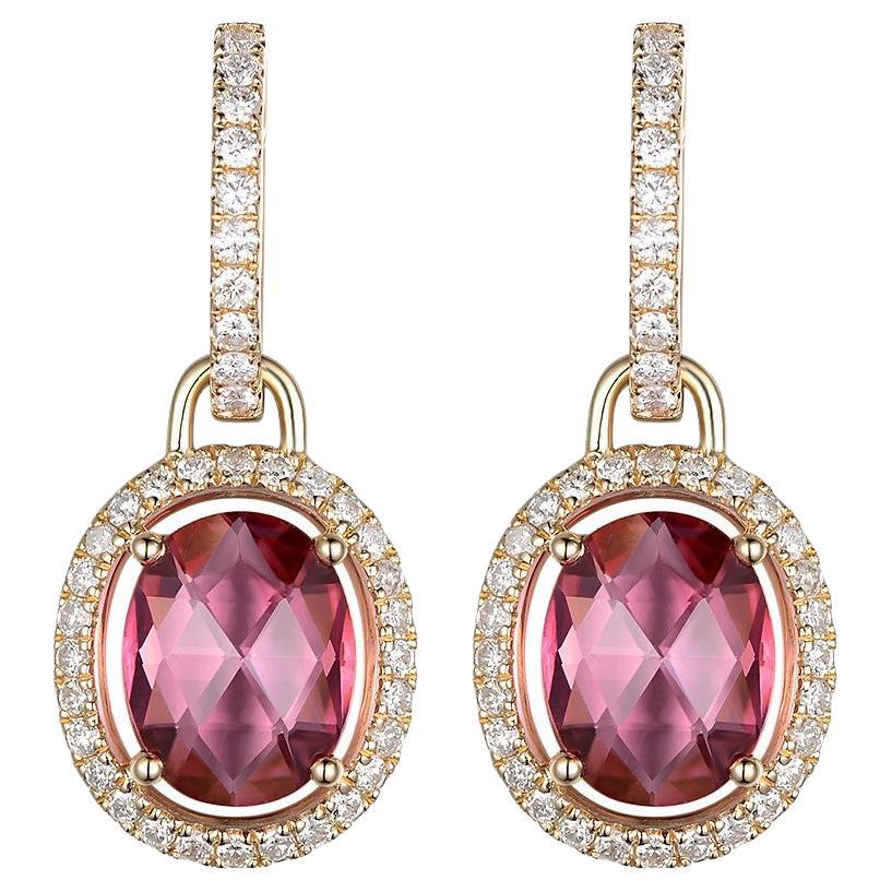 Tourmaline Diamond Drop Earrings in 18 Karat Yellow Gold For Sale