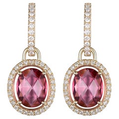 Boucles d'oreilles pendantes en or jaune 18 carats avec tourmaline et diamant