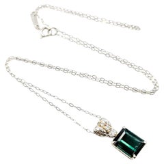 Tourmaline & Diamond Drop Pendant in 18k White Gold