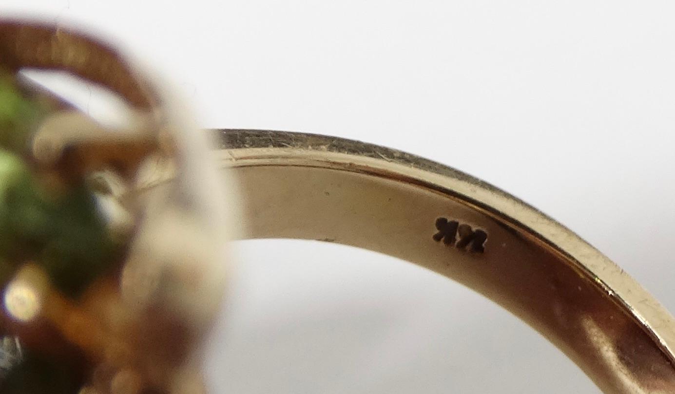 Gold-Cluster-Ring mit Turmalin und Diamant im Angebot 1
