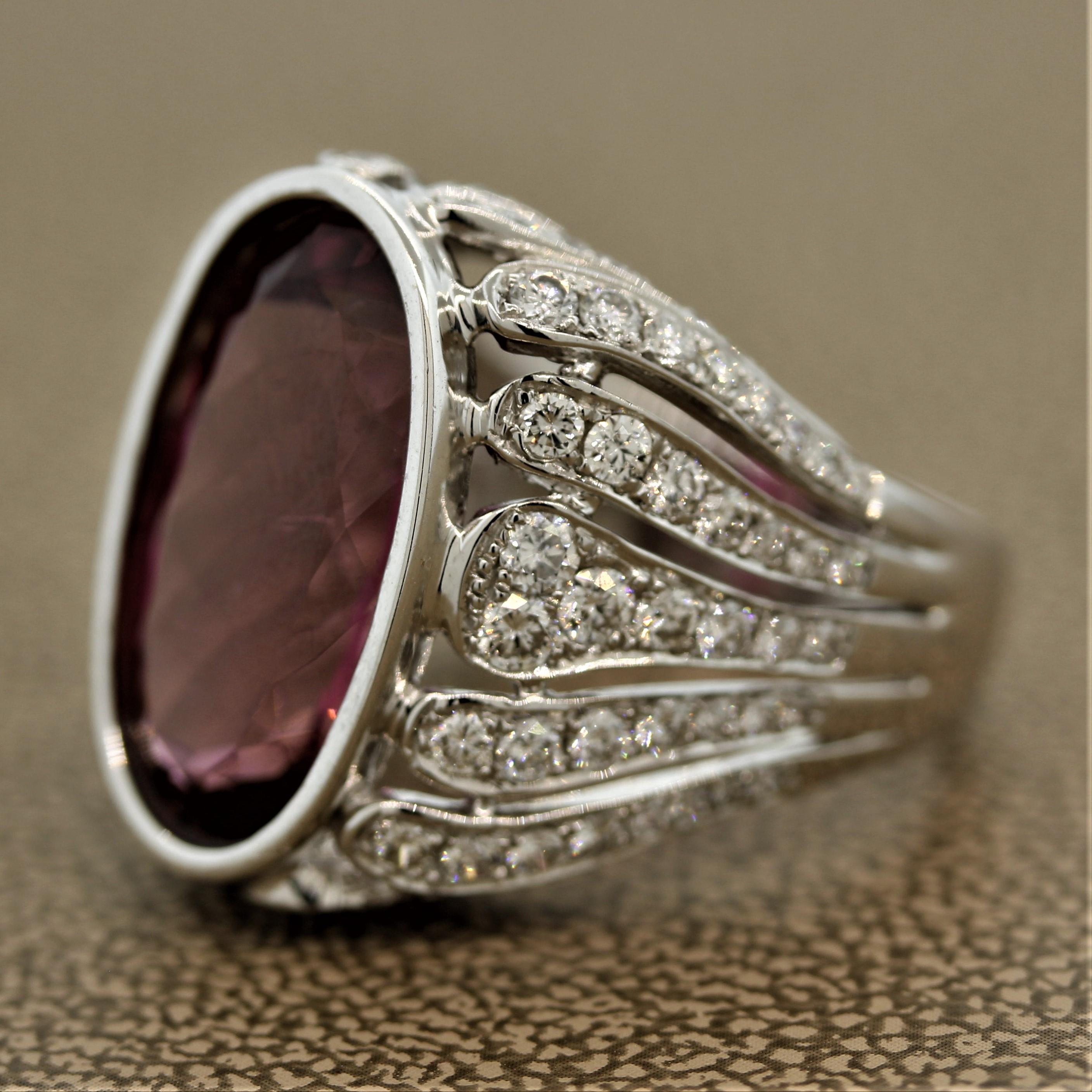 Oval Cut Tourmaline Diamond Gold “Flame” Cocktail Ring For Sale