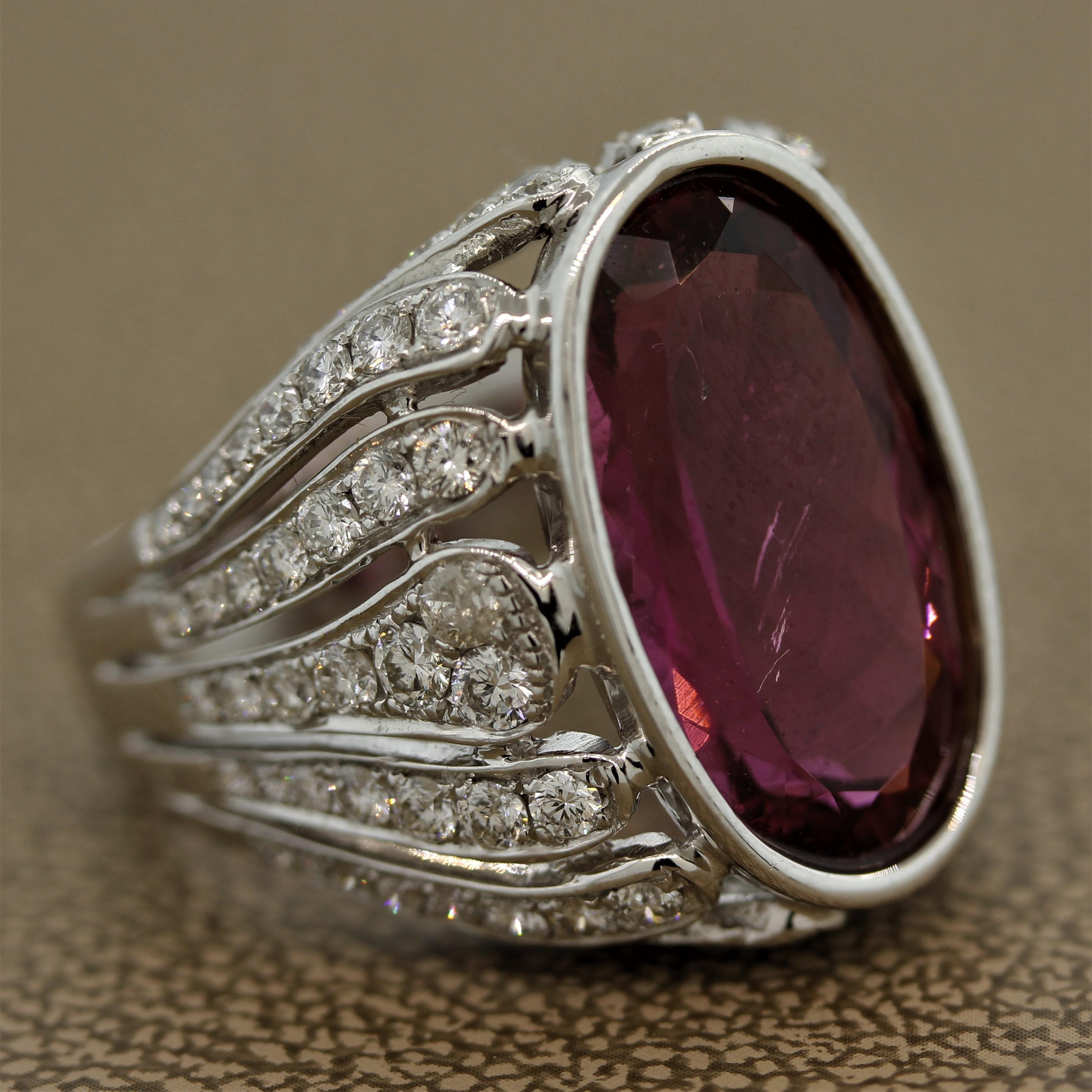 Tourmaline Diamond Gold “Flame” Cocktail Ring For Sale 2