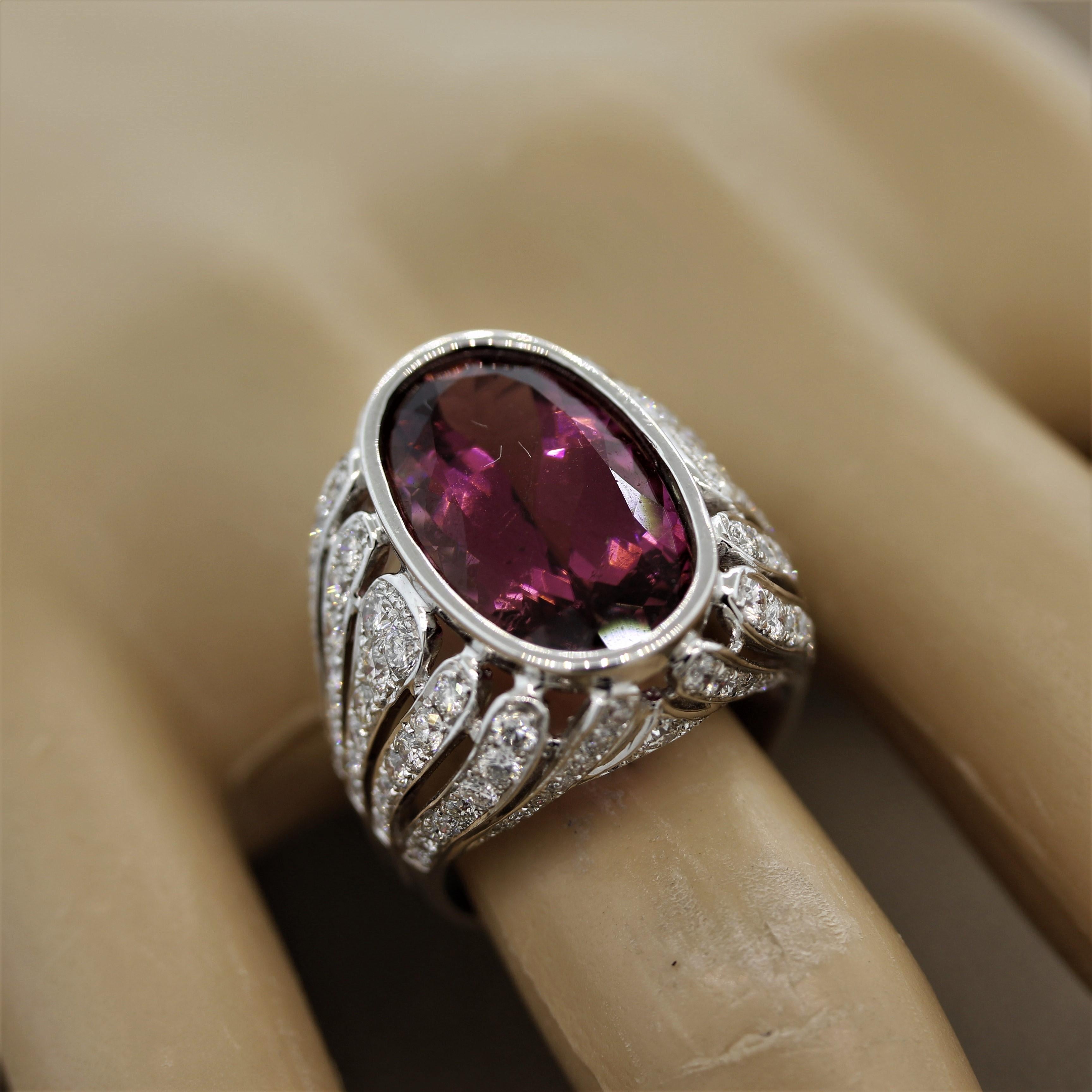 Tourmaline Diamond Gold “Flame” Cocktail Ring For Sale 3