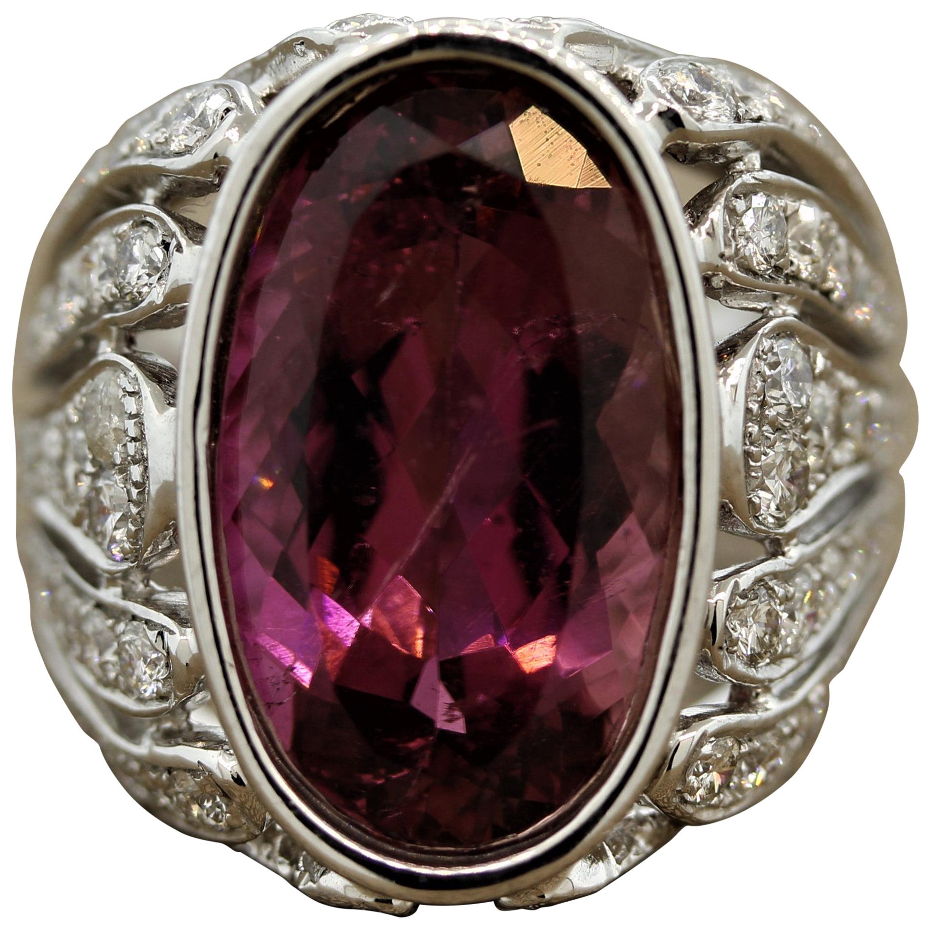 Tourmaline Diamond Gold “Flame” Cocktail Ring For Sale