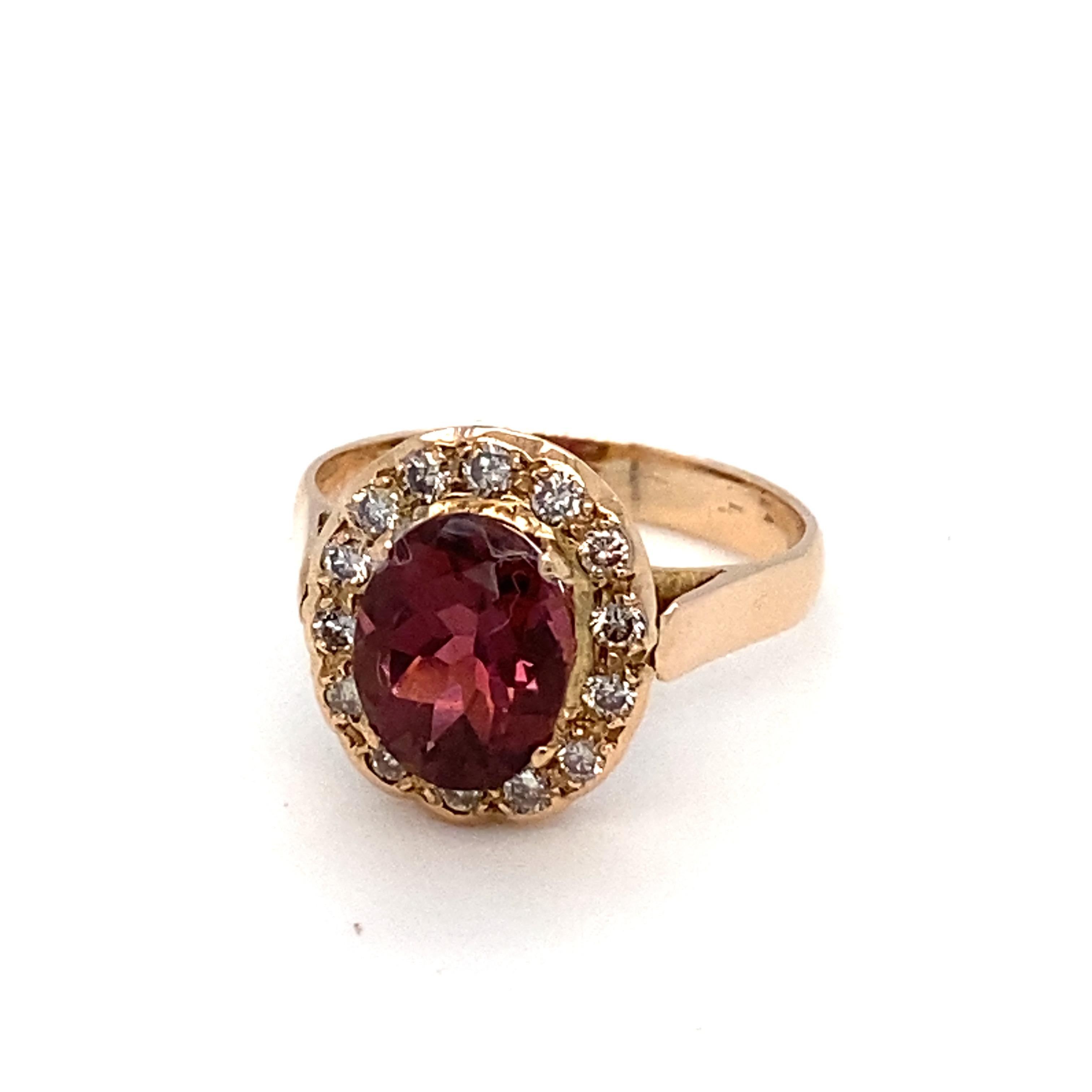 Tourmaline Diamond Gold Halo Ring For Sale 4