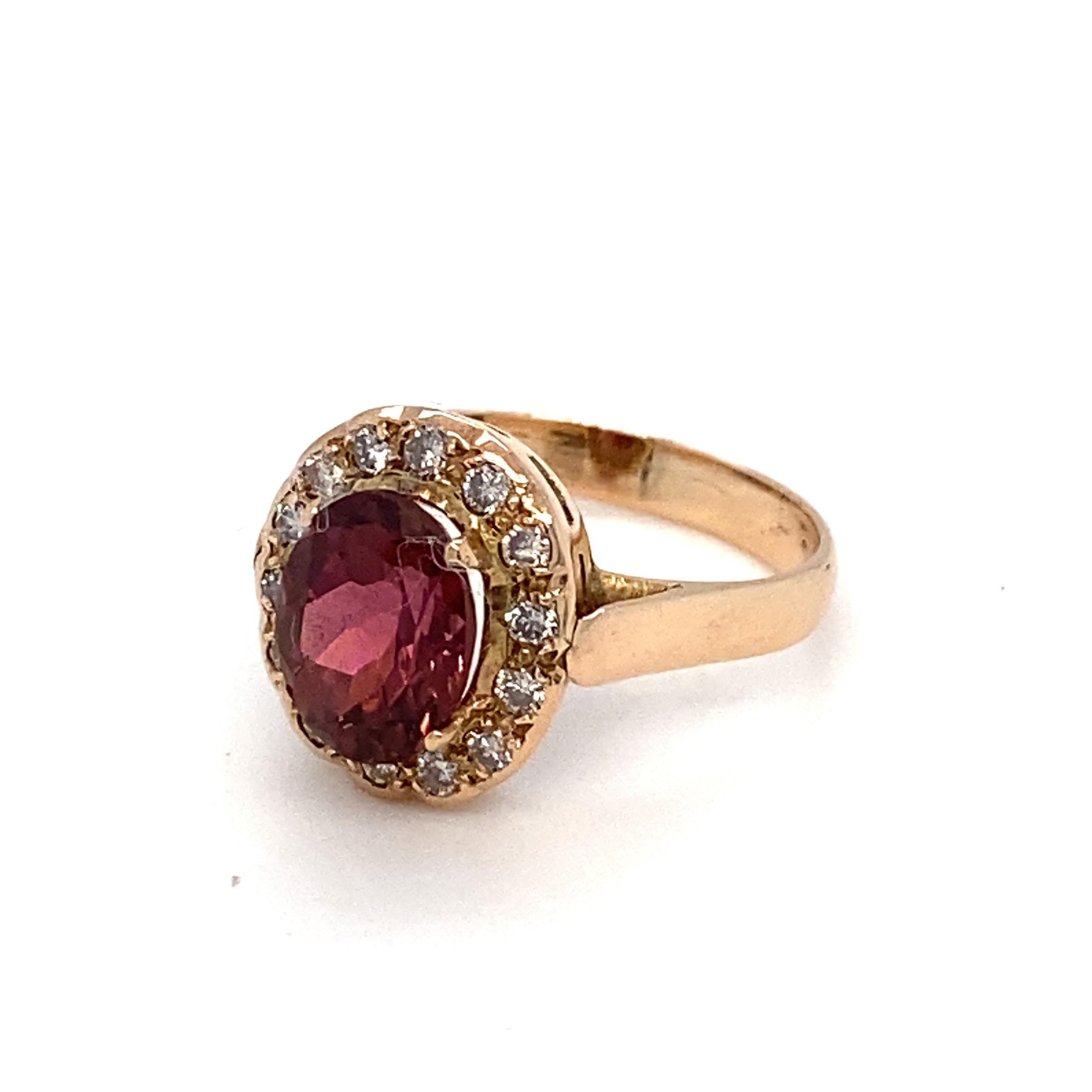 Tourmaline Diamond Gold Halo Ring For Sale 5