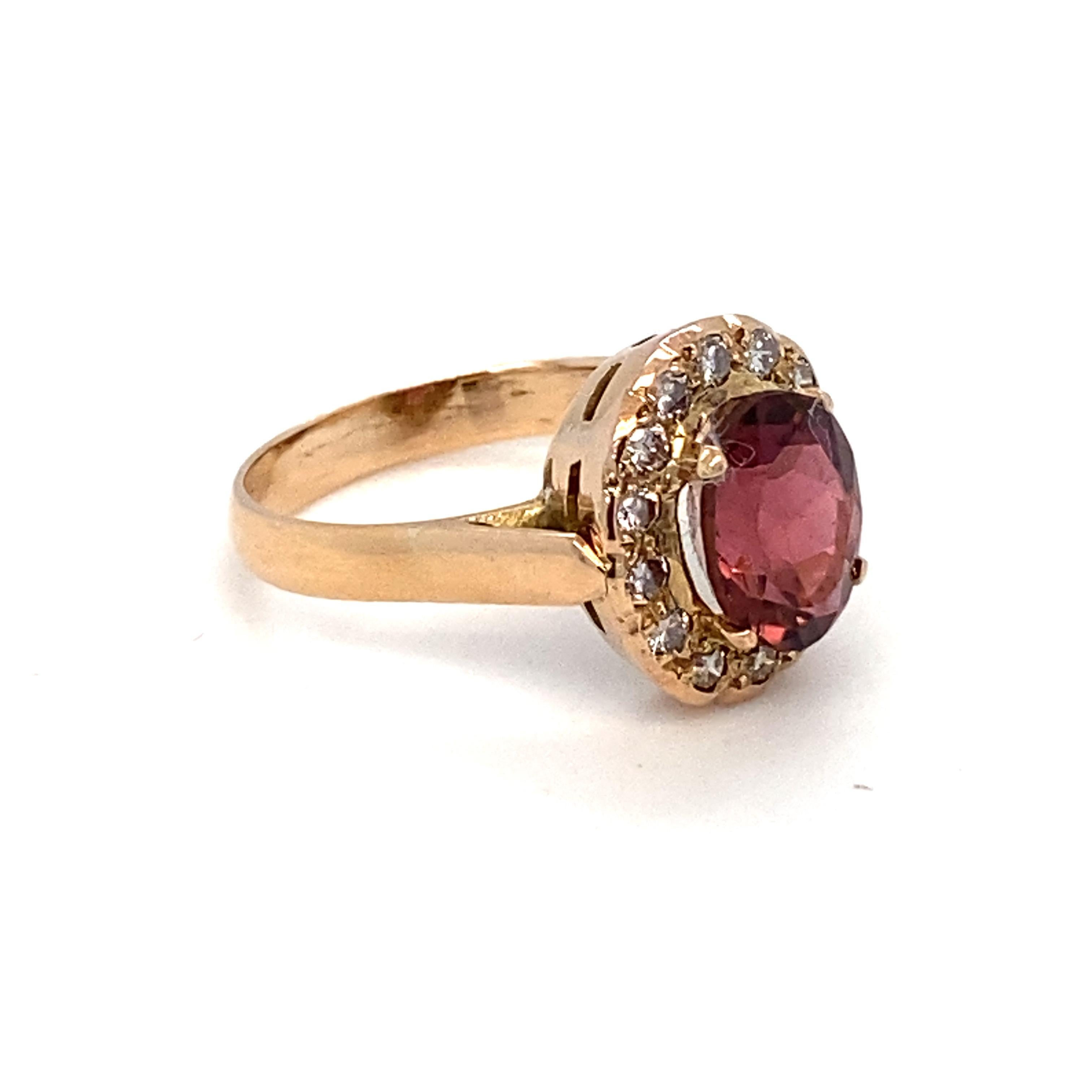 Tourmaline Diamond Gold Halo Ring For Sale 7